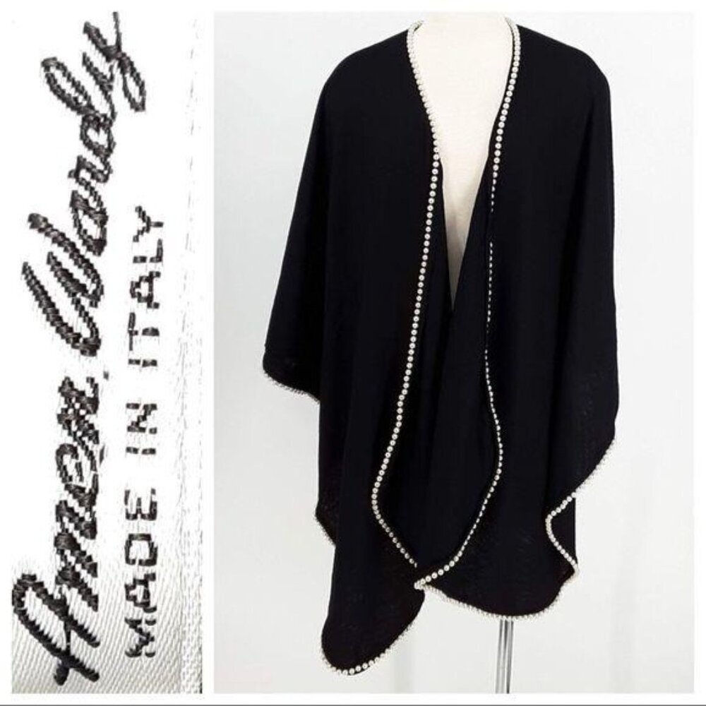 Vintage Amen Wardy Italian Wool Cape Pearl Trimmed